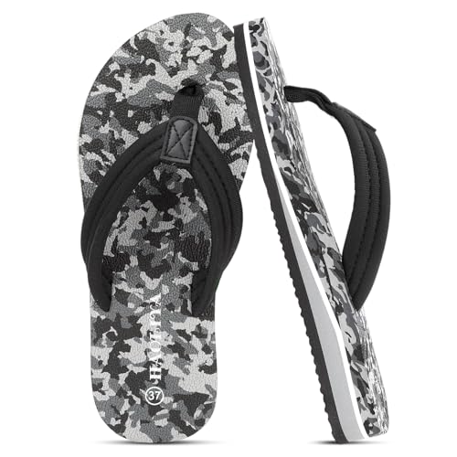 HAOLIRA Flip Flops Damen Stoff Weich Orthopädische Zehentrenner mit Arch Support Leicht Bequeme Rutschfest Sommer Strand Sandalen (03 Tarnung/Schwarz 40) von HAOLIRA