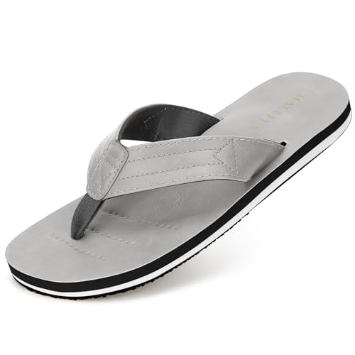 HAOLIRA Flip Flops Herren Surfen Leder Zehentrenner Leichte Comfy Rutschsicher Sports Sommerschuhe Beach Sandalen Gr.41-46 (03 Grau 45) von HAOLIRA