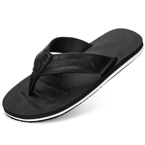 HAOLIRA Flip Flops Herren Surfen Leder Zehentrenner Leichte Comfy Rutschsicher Sports Sommerschuhe Beach Sandalen Gr.41-46 (03 Schwarz 42) von HAOLIRA
