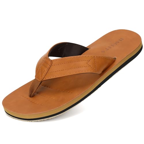 HAOLIRA Flip Flops Herren Surfen Leder Zehentrenner Leichte Comfy Rutschsicher Sports Sommerschuhe Beach Sandalen Gr.41-46 (03 Tawny 42) von HAOLIRA