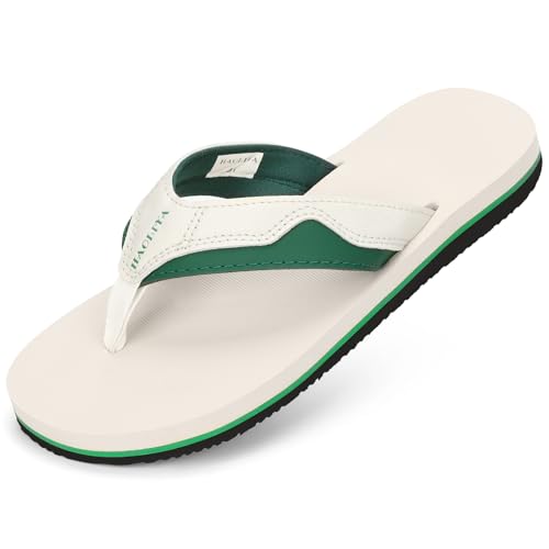 HAOLIRA Herren Flip Flops Beach Sandalen Leder Leichte Comfy Outdoor Surfen Sommer Strand Zehentrenner Gr.41-46 (04 Grün/Weiß 44) von HAOLIRA