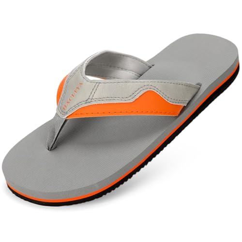 HAOLIRA Herren Flip Flops Beach Sandalen Leder Leichte Comfy Outdoor Surfen Sommer Strand Zehentrenner Gr.41-46 (04 Orange/Grau 45) von HAOLIRA
