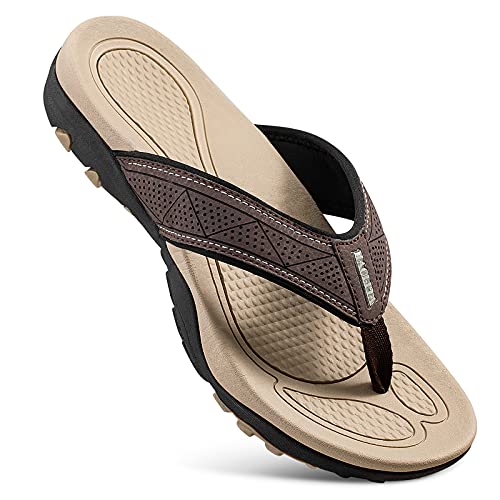 HAOLIRA Herren Flip Flops Zehentrenner Comfy Rutschsicher Sommer Beach Sandalen Outdoor Surfen Badelatschen (N1 Khaki 44 EU) von HAOLIRA