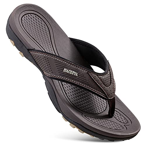 HAOLIRA Herren Flip Flops Zehentrenner Comfy Rutschsicher Sommer Beach Sandalen Outdoor Surfen Badelatschen (N2 Braun 45 EU) von HAOLIRA