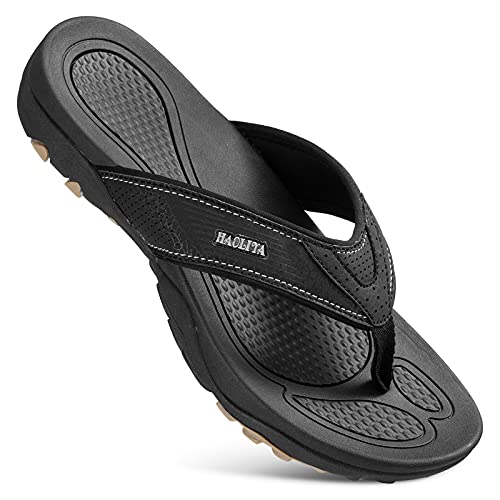 HAOLIRA Herren Flip Flops Zehentrenner Comfy Rutschsicher Sommer Beach Sandalen Outdoor Surfen Badelatschen (N2 Schwarz 44 EU) von HAOLIRA