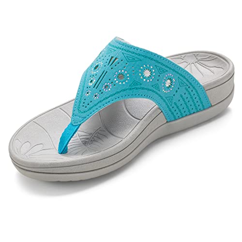 HHAOLIRA Flip Flops Damen Sommer Zehentrenner mit Arch Support Orthopädische Frauen Rutschfest Bequeme Glitter Garten Badelatschen(WM2 Blau 40) von HAOLIRA