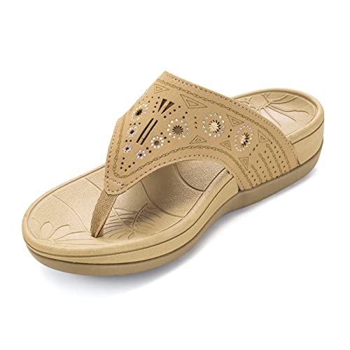 HHAOLIRA Flip Flops Damen Sommer Zehentrenner mit Arch Support Orthopädische Frauen Rutschfest Bequeme Glitter Garten Badelatschen(WM2 Braun 39) von HAOLIRA