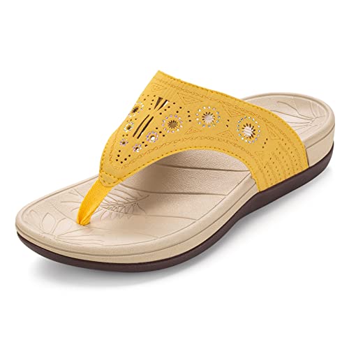 HHAOLIRA Flip Flops Damen Sommer Zehentrenner mit Arch Support Orthopädische Frauen Rutschfest Bequeme Glitter Garten Badelatschen(WM2 Gelb 42) von HAOLIRA