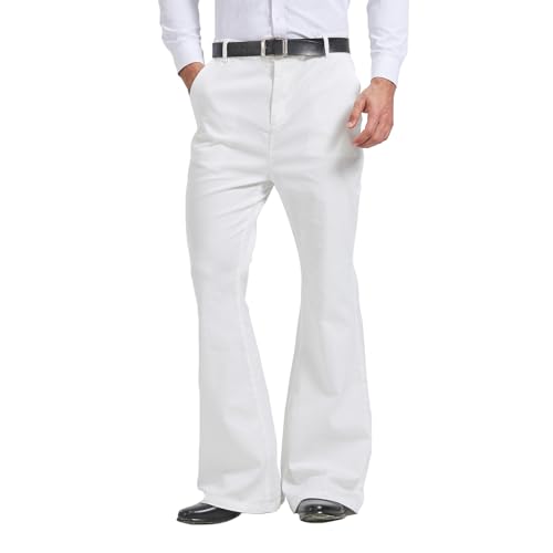 HAORUN Herren 60er 70er Jahre Schlaghose mit Glockenunterteil, normale Passform, Stretch, Retro, lässig, lange Hose, Weiss/opulenter Garten, 47 von HAORUN