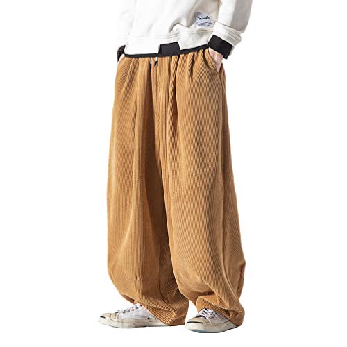 HAORUN Herren Baggy Cord Pants Kung Fu-Hose Loose Casual Bottom Hip Hop Grau - Beige - Groß von HAORUN