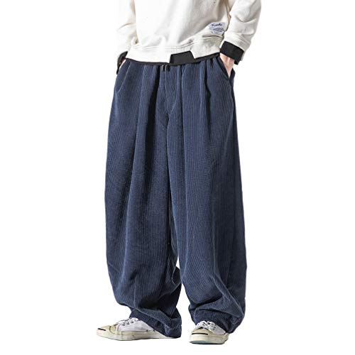 HAORUN Herren Baggy Cord Pants Kung Fu-Hose Loose Casual Bottom Hip Hop Grau - Blau - Klein von HAORUN