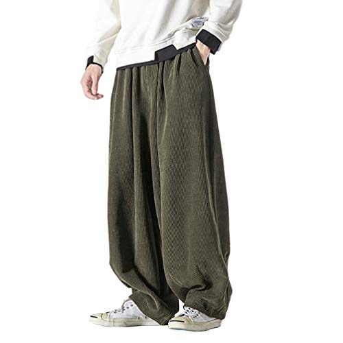 HAORUN Herren Baggy Cord Pants Kung Fu-Hose Loose Casual Bottom Hip Hop Grau - Gr�n - Klein von HAORUN