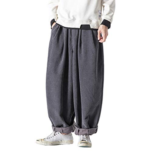 HAORUN Herren Baggy Cord Pants Kung Fu-Hose Loose Casual Bottom Hip Hop Grau - Grau - Mittel von HAORUN