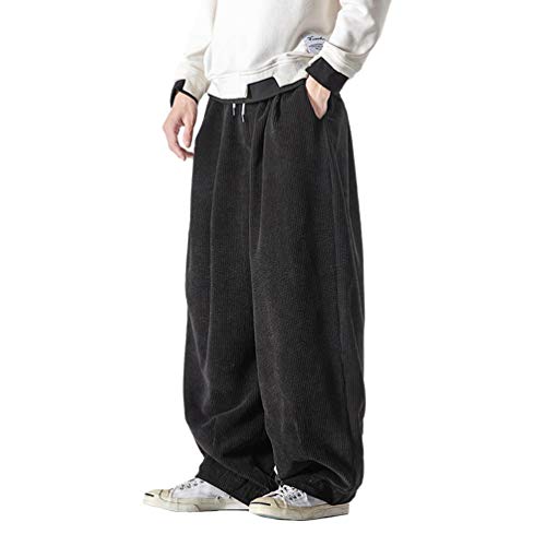 HAORUN Herren Baggy Cord Pants Kung Fu-Hose Loose Casual Bottom Hip Hop Grau - Schwarz - X-Klein von HAORUN