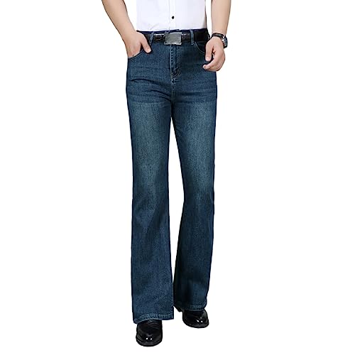 HAORUN Herren Bell Bottom Jeans Slim Fit Ausgestellte Denim Hose 60er 70er Jahre Retro Hose, 1-dunkelblau, 48 von HAORUN