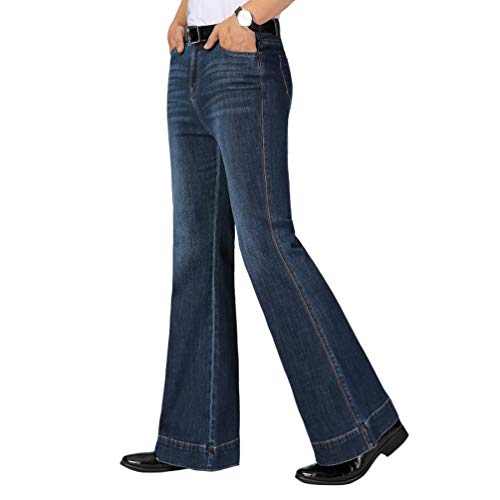 HAORUN Herren Bell Bottom Jeans Slim Fit Schlaghose Denim Hose 60er 70er Vintage Weites Bein Hose Blau - Blau - 51 von HAORUN