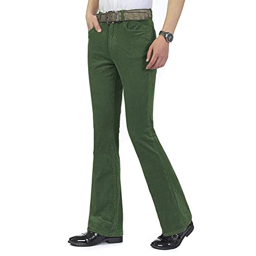 HAORUN Herren Cord-Hose mit Glocken-Unterteil, Slim Fit 60er 70er Jahre Vintage Bootcut-Hose, armee-grün, 52 von HAORUN