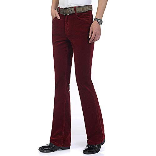 HAORUN Herren Cordhose mit Glockenunterseite, schmale Passform, 60er-/70er-Jahre, Vintage-Stil, Bootcut-Hose, weinrot, 35W von HAORUN