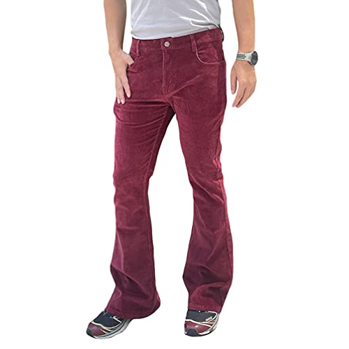 HAORUN Herren Cordhose mit Glockenunterteil, Slim Fit, 60er / 70er Jahre, Vintage Bootcut Hose, Weinrot-Klassiker, 48 von HAORUN