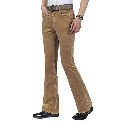 HAORUN Herren Cordhose mit Glockenunterteil, Slim Fit, 60er / 70er Jahre, Vintage Bootcut Hose, khaki, 38 von HAORUN