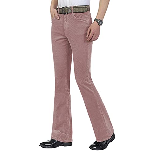 HAORUN Herren Cordhose mit Glockenunterteil, Slim Fit, 60er / 70er Jahre, Vintage Bootcut Hose, rose, 52 von HAORUN