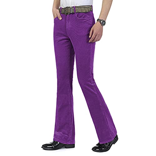 HAORUN Herren Cordhose mit Glockenunterteil, Slim Fit, 60er / 70er Jahre, Vintage Bootcut Hose - Violett - 48 von HAORUN