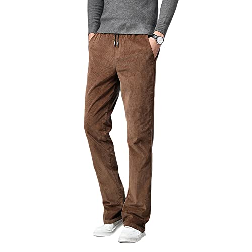 HAORUN Herren Cordhose mit Kordelzug, schmale Baumwolle, Glockenhose, lässig, Kaffee, 50 von HAORUN