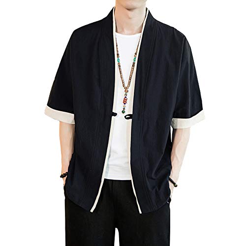 HAORUN Herren Japanische Kimono Cardigan Yukata Mantel Lose Cardigan Jacke Top, schwarz, Klein HAORUN Herren Japanische Kimono Cardigan Yukata Mantel Lose Cardigan Jacke Top, schwarz, Klein von HAORUN