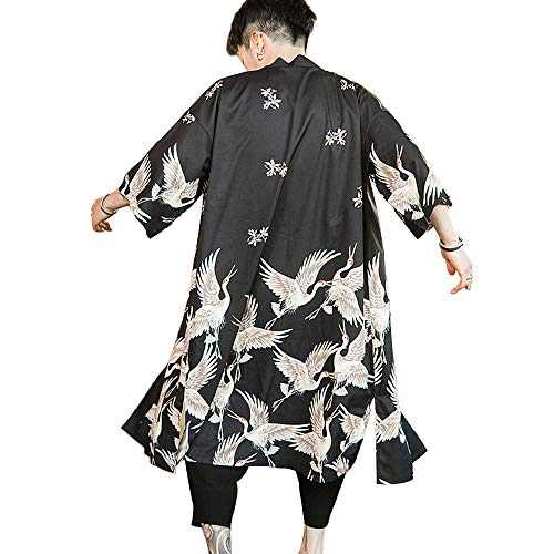 HAORUN Herren Japanischer Kimono Mantel Lose Yukata Outwear Lange Bademantel Tops Vintage, Schwarz, XX-Large von HAORUN