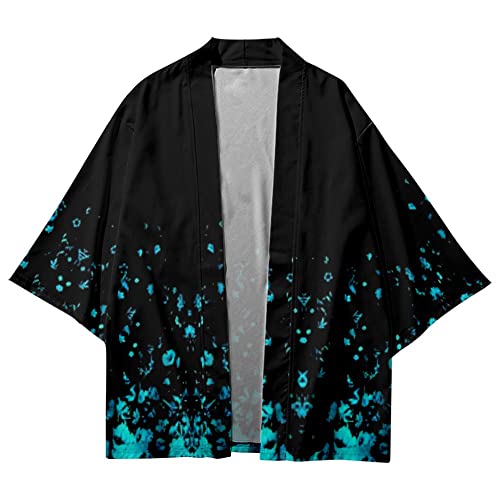 HAORUN Japanischer Herren-Kimono-Mantel, lockere Yukata-Oberbekleidung, langer Bademantel, Oberteil, Vintage-Stil, Kurz-Q, X-Large von HAORUN