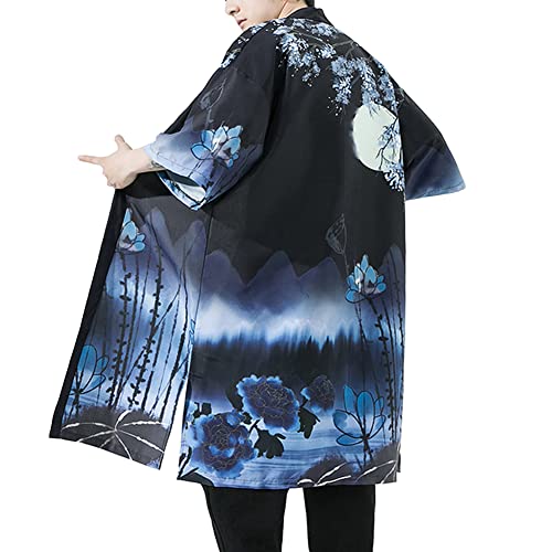 HAORUN Herren Japanischer Kimono Mantel Lose Yukata Outwear Lange Bademantel Tops Vintage, Lang-3, X-Large von HAORUN