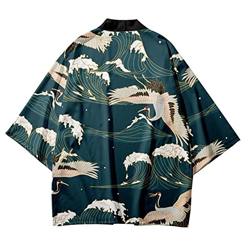 HAORUN Japanischer Herren-Kimono-Mantel, lockere Yukata-Oberbekleidung, langer Bademantel, Oberteil, Vintage-Stil, Short-L, Large von HAORUN