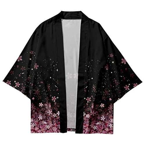 HAORUN Japanischer Herren-Kimono-Mantel, lockere Yukata-Oberbekleidung, langer Bademantel, Oberteil, Vintage-Stil, Kurzärmlig, Medium von HAORUN