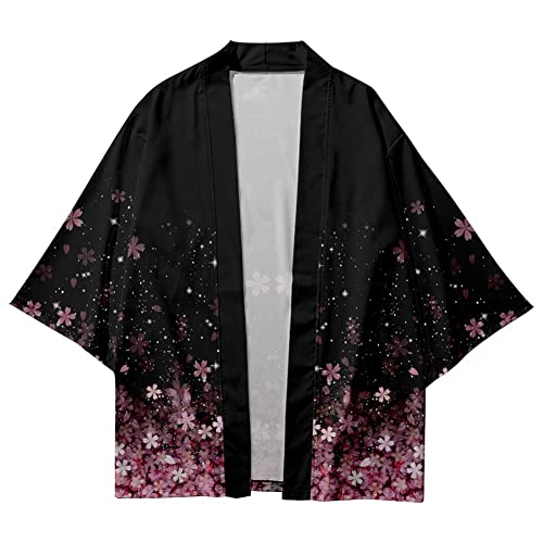 HAORUN Japanischer Herren-Kimono-Mantel, lockere Yukata-Oberbekleidung, langer Bademantel, Oberteil, Vintage-Stil, Kurzärmlig, XX-Large von HAORUN