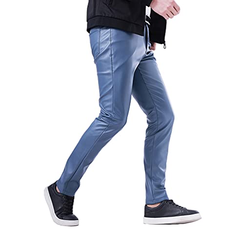 HAORUN Herren Kunstlederhose Slim Fit Stretch Freizeit Party Hose einfarbig, blau, 49 von HAORUN