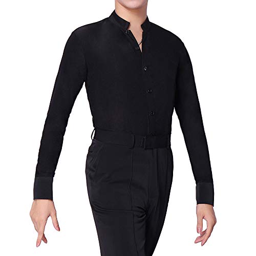 HAORUN Herren Lateinamerikanisches Tanz-T-Shirt Top Ballsaal Modern Salsa Stretch Langarm Schwarz - Schwarz - M von HAORUN