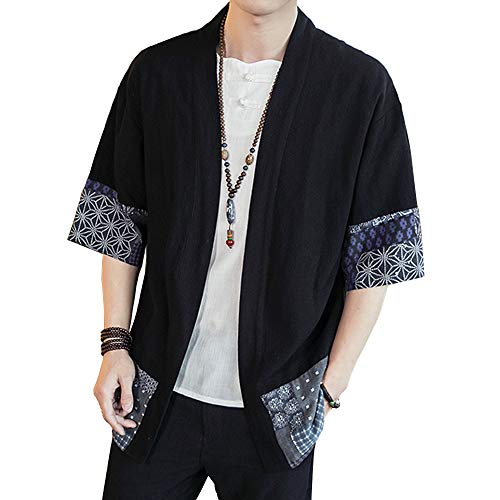 HAORUN Japanischer Herren-Kimono, kurzärmelig, lockere Jacke, Schwarz , UK XL/Asia 4XL: bust 128 cm/50.4" von HAORUN