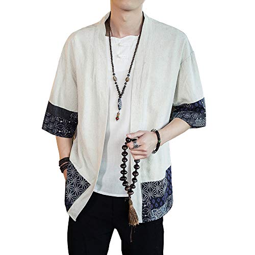 HAORUN Japanischer Kimono-Strickjacke für Herren, kurzärmelig, lockere Jacke, hellgrau, XXL von HAORUN