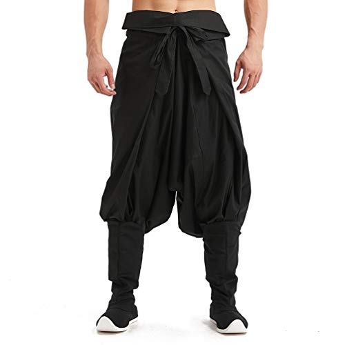 HAORUN Traditionelle chinesische Hanfu-Hose für Herren, mit Gürtel - Schwarz - Einheitsgröße von HAORUN