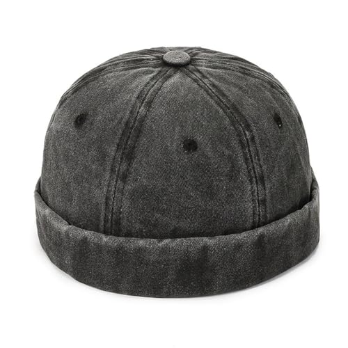 HAORUN Unisex Washed Denim Docker Cap Rolled Cuff Beanie Hip Hop Hat Brimless, Grau, Einheitsgr��e von HAORUN