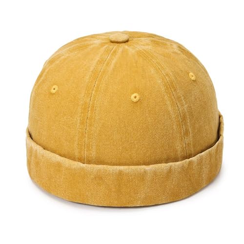 HAORUN Unisex Washed Denim Docker Cap Rolled Cuff Beanie Hip Hop Hat Brimless, gelb, Einheitsgr��e von HAORUN