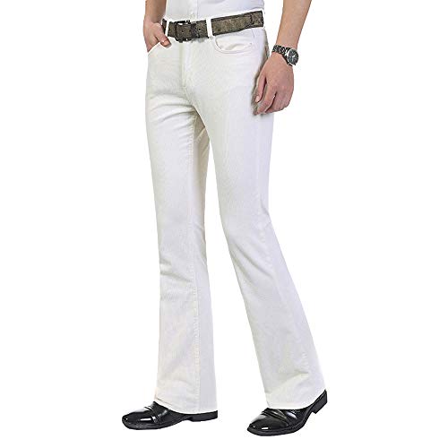 Haorun Herren Cordhose, locker Fit, 60er / 70er Jahre, Vintage-Stil, Bootcut Gr. 36W, cremeweiß von HAORUN