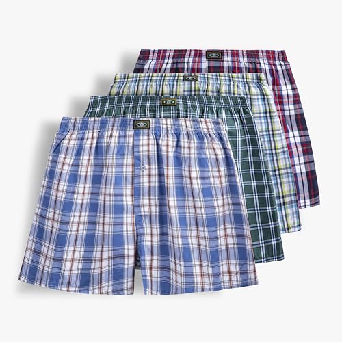 HAOSHIHE Gewebte Herren-Boxershorts, 100 % Baumwolle mit verdecktem Bund, bequeme, lockere Passform, klassischer, durchgehender Schnitt, kariert, 4er-Pack Boxershorts aus Baumwolle, Large von HAOSHIHE