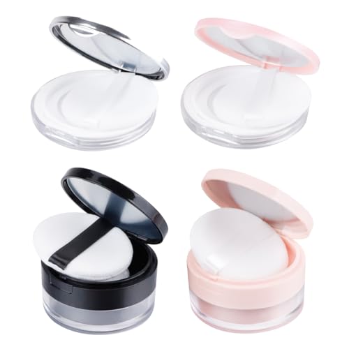 4Stück Behälter für loses Puder mit 8 Puderquasten, HAOTIAN-X 20g/5g nachfüllbar Kunststoff leeren Pulver Fall kompakte Container, tragbare DIY Make-up-Pulver Fall mit Spiegel Netz Sifter Löffel von HAOTIAN-X