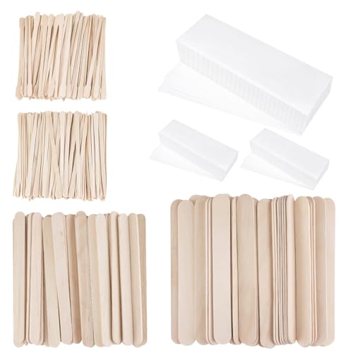 600Pcs Wax Sticks Strips Kit, 300 Holz Wachs Applikator Sticks Small Medium Large Wax Spatulas und 300 Non-Woven Paper Wax Strip für Gesicht Körper Augenbraue Haarentfernung, Frauen Männer (2) von HAOTIAN-X