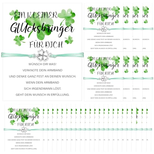 HAOWANWW 12 Pack Glücksgeschenke Vierblättriges Kleeblatt Armband Glücksbringer Kleeblatt Armband Verstellbare Wunscharmbänder Grüne Handgefertigte Schnur mit Karten Abschiedsgeschenk für Damen HAOWANWW 12 Pack Glücksgeschenke Vierblättriges Kleeblatt Armband Glücksbringer Kleeblatt Armband Verstellbare Wunscharmbänder Grüne Handgefertigte Schnur mit Karten Abschiedsgeschenk für Damen von HAOWANWW