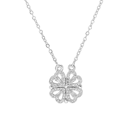 HAOXIAOXI Vierblättrige Kleeblatt-Halskette, magnetisch, faltbar, herzförmige Schlüsselbeinkette, zum Öffnen, Schmuck, Anhänger für Damen, Silber, Extra, Kupfer, künstlicher Diamant HAOXIAOXI Vierblättrige Kleeblatt-Halskette, magnetisch, faltbar, herzförmige Schlüsselbeinkette, zum Öffnen, Schmuck, Anhänger für Damen, Silber, Extra, Kupfer, künstlicher Diamant von HAOXIAOXI