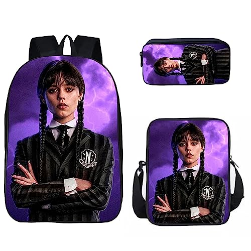 HAOYUNLAI Schulrucksack für Mädchen Kinder Wednesday Rucksack Schultasche Federmäppchen Kinderrucksäcke Schreibwaren Tasche Anime Tasche Rucksack (Style 1, 16 Zoll) von HAOYUNLAI
