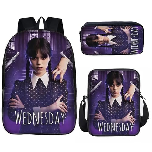 HAOYUNLAI Schulrucksack für Mädchen Kinder Wednesday Rucksack Schultasche Federmäppchen Kinderrucksäcke Schreibwaren Tasche Anime Tasche Rucksack (Style 11, 16 Zoll) von HAOYUNLAI