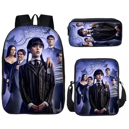 HAOYUNLAI Schulrucksack für Mädchen Kinder Wednesday Rucksack Schultasche Federmäppchen Kinderrucksäcke Schreibwaren Tasche Anime Tasche Rucksack (Style 12, 16 Zoll) von HAOYUNLAI